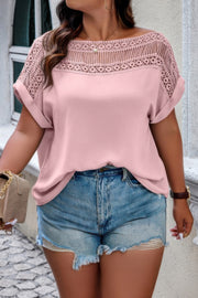 Lace Plus Pattern Printed Batwing Sleeve Blouse