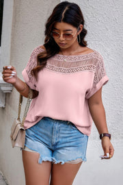 Lace Plus Pattern Printed Batwing Sleeve Blouse