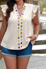 Plus Pleated Print V Neck Ruffle Fit Shirt