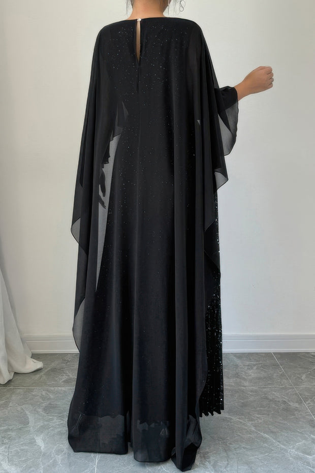 Elegant Sequin Satin Knit Pleated Long Dress