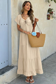 Cross V Cross Knot Pockets A Line Dress