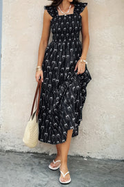 A Line Print Square Neck Sleeveless Pocket Dress
