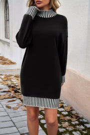 Turtle Mock Neck Solid Knit Stretch Sweater Dress