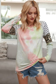 Crew Neck Patchwork Tie Dye Fit Loose Shirt