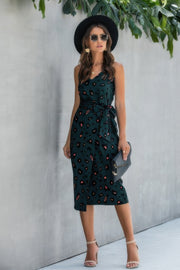 Sleeveless Print Split Thigh Belted Cami Dress