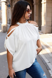 Plus Halter Open Shoulder Bat Sleeves Loose Top