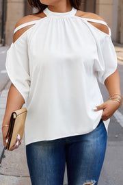 Plus Halter Open Shoulder Bat Sleeves Loose Top