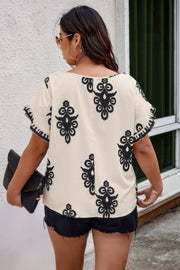 Plus Printed Ruffle Hem Wide Round Neck Blouse