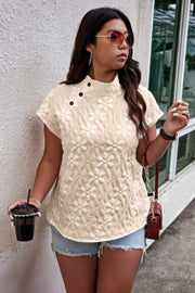 Plus Size Button Loose Jacquard Stand Collar Top