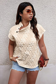 Plus Size Button Loose Jacquard Stand Collar Top