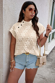 Plus Size Button Loose Jacquard Stand Collar Top