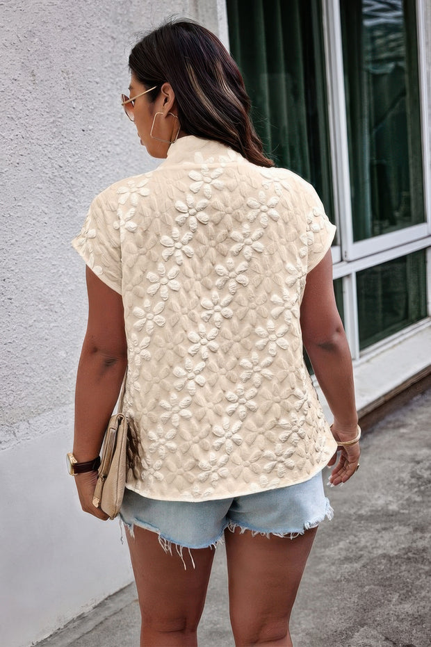 Plus Size Button Loose Jacquard Stand Collar Top