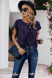 Scoop Neck Polka Dot Batwing Sleeve Blouse