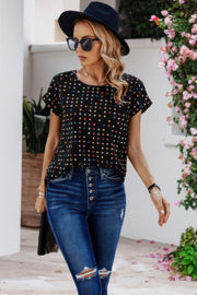Scoop Neck Polka Dot Batwing Sleeve Blouse