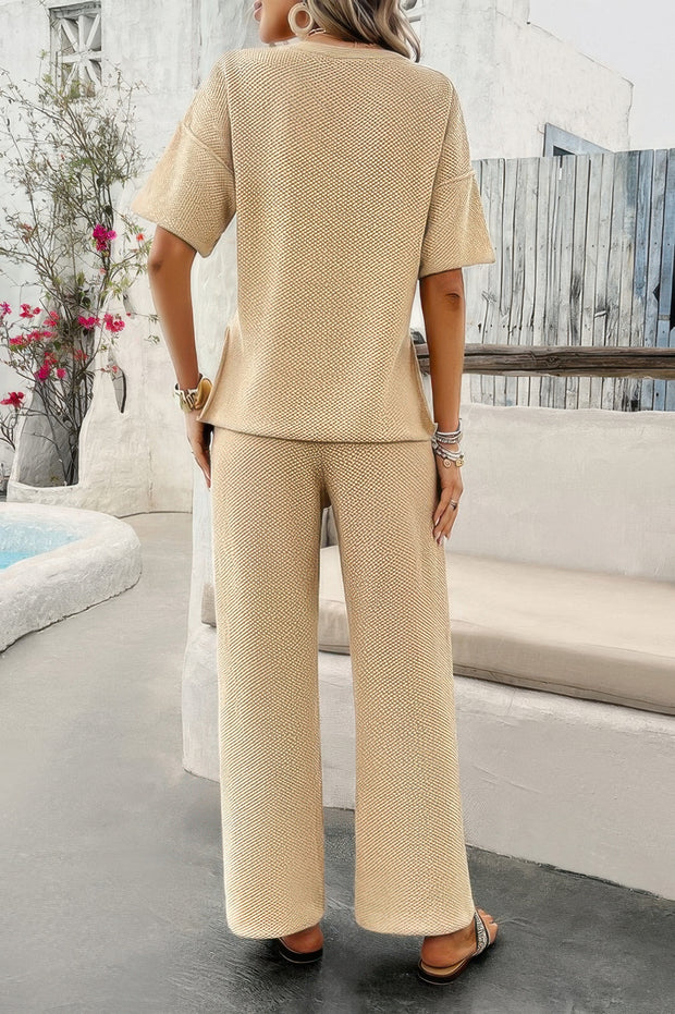 Two Pieces Outfits Knitted Crew Neck Button Set