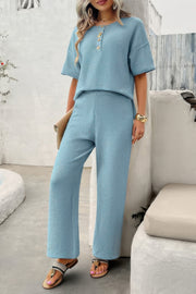 Two Pieces Outfits Knitted Crew Neck Button Set