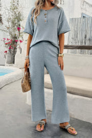 Two Pieces Outfits Knitted Crew Neck Button Set