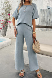 Two Pieces Outfits Knitted Crew Neck Button Set