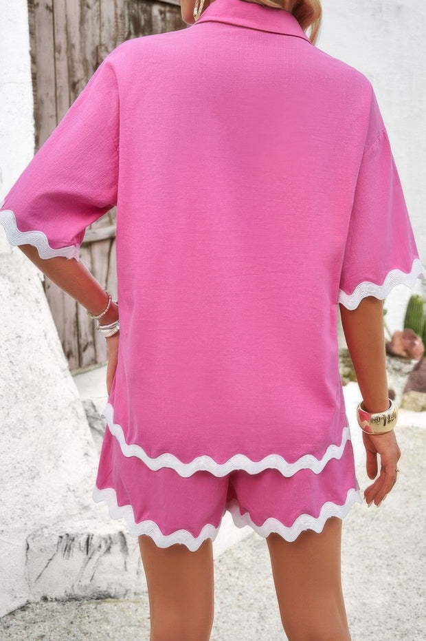 Wave Interlaced Linen Loose Fit Shorts Sets
