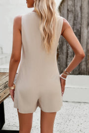 Solid Crewneck Sleeveless Loose Pockets Romper