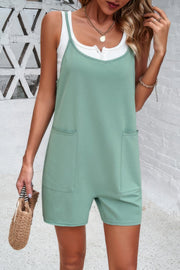 Scoop Neck Spaghetti Straps Loose Fit Solid Romper