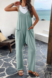 Pocketed Spaghetti Strap Loose Sleeveless Jumpsuit