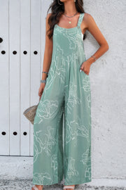 Geo Print Smocked Sleeveless Pockets Jumpsuit