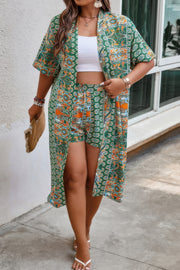 Plus Size Two Pieces Printed Elastic Waist Sets