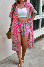 Plus Size Two Pieces Printed Elastic Waist Sets