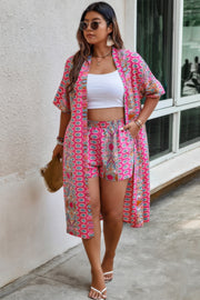 Plus Size Two Pieces Printed Elastic Waist Sets
