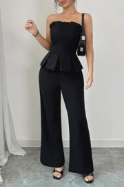 Off Shoulder Back Hide Zipper Pleated Fit Jumpsuit