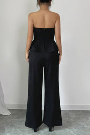 Off Shoulder Back Hide Zipper Pleated Fit Jumpsuit