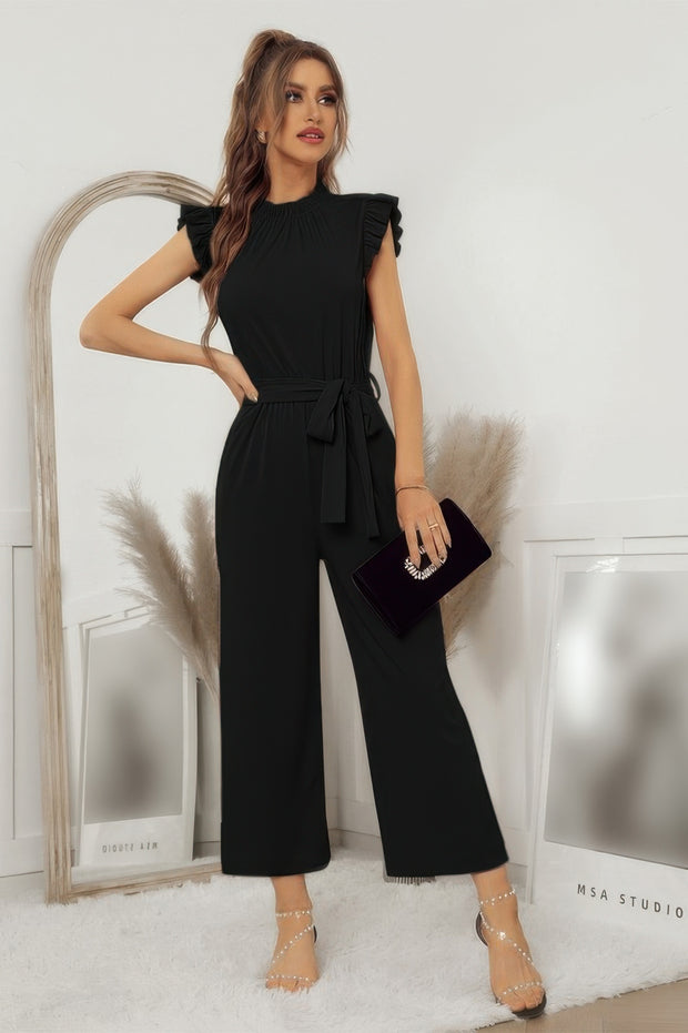 Mock Neck Sleeveless Ruffle Jumpsuit