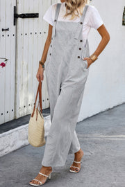Solid Square Neck Button Trim Pockets Jumpsuit