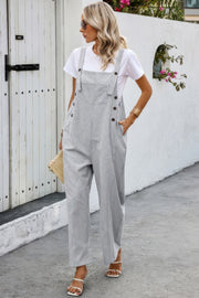 Solid Square Neck Button Trim Pockets Jumpsuit