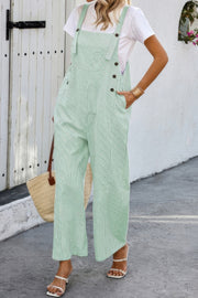 Solid Square Neck Button Trim Pockets Jumpsuit