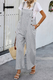 Solid Square Neck Button Trim Pockets Jumpsuit
