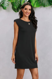 Round Neck Solid Sleeveless Shirt Dress