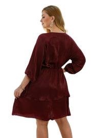 Plus Size Solid V Neck Ruffled Hem Dress