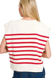 Zenana Oversized Crew Neck Stripe Sweater Vest