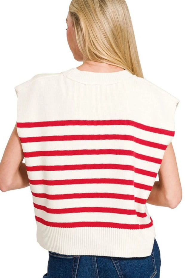 Zenana Oversized Crew Neck Stripe Sweater Vest
