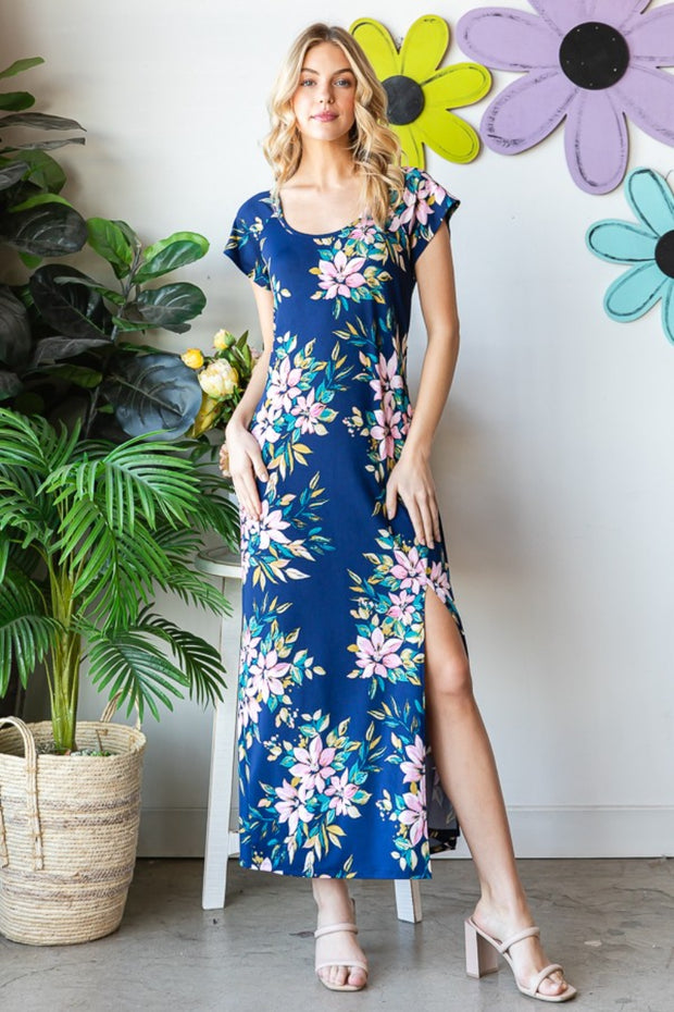 Heimish Full Size Floral Short Sleeve Slit Dress - Spicy and Sexy