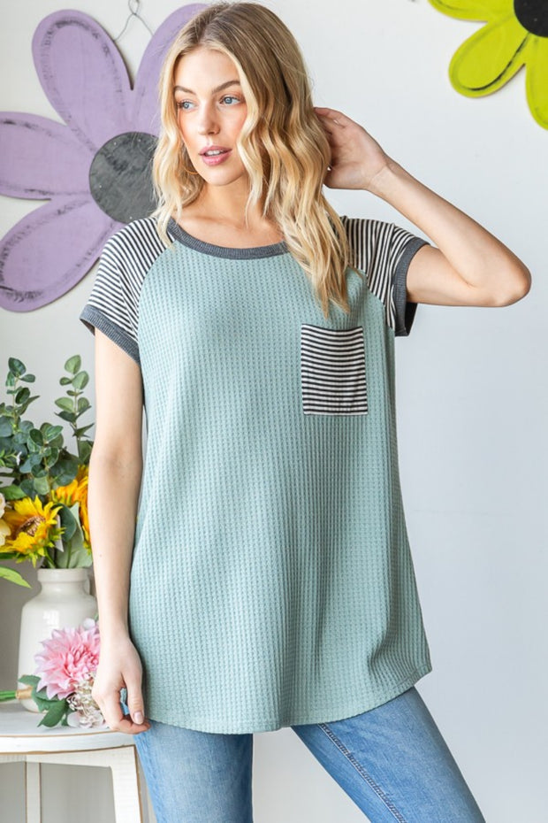 Heimish Full Size Striped Short Sleeve Waffle T-Shirt