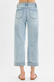 RISEN Full Size Mid Rise Fit Boyfriend Jeans with Cuff Plus Size
