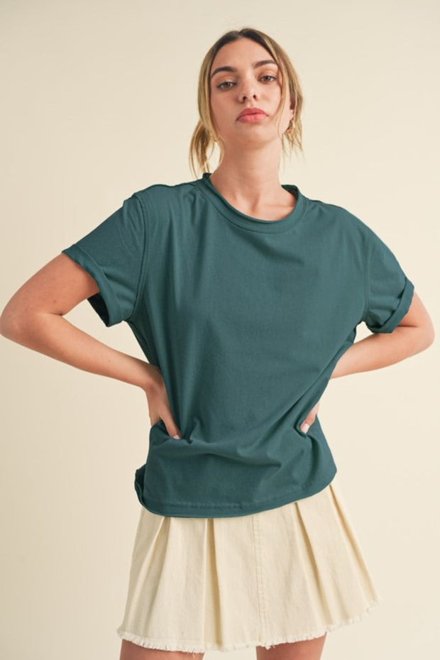 Aemi + Co Exposed Seam Round Neck Short Sleeve T-Shirt