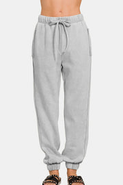 Zenana Full Size Acid Wash Fleece Drawstring Sweatpants with Pockets