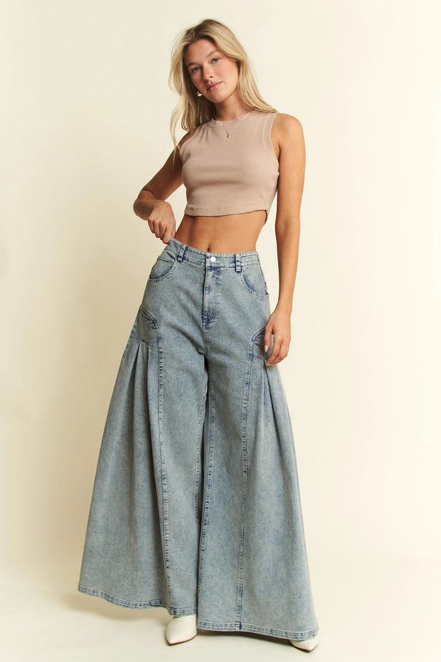 Jade By Jane High-Waist Pleated Wide Leg Jeans