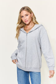 Simply Love Full Size Letter Graphic Zip-Up Hoodie with Pockets