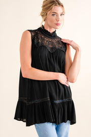 And The Why Lace Detail Sleeveless Ruffled Top