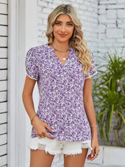 Double Take Floral Notched Neck Blouse - Spicy and Sexy